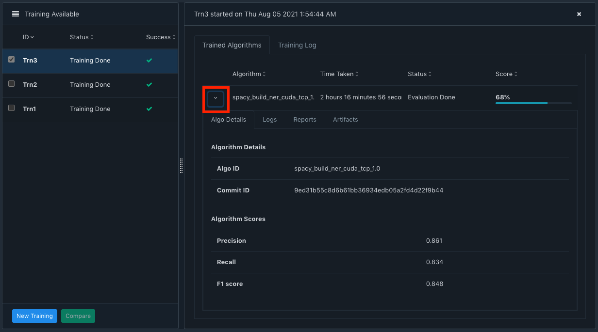 Training algorithm details